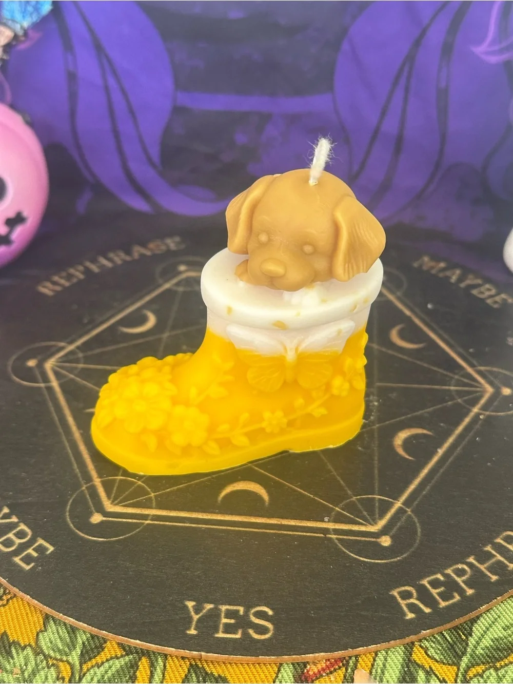 Yellow Puppy in a Boot Candle